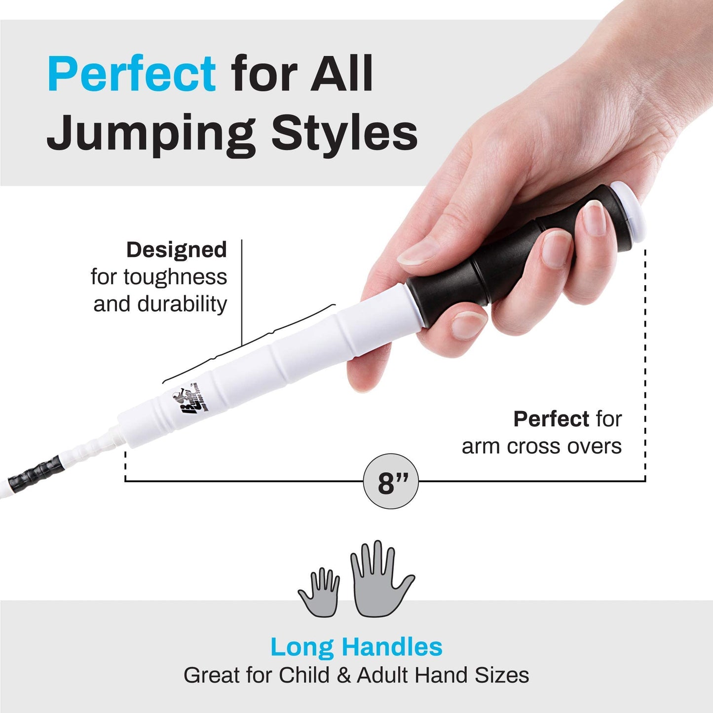 Buddy Lee Beaded Speed Jump Rope – Black/White, Bamboo Shaped Handles | Soft TPU Beads, High Density Nylon Rope | Perfect For Schools, Gym & Outdoor Jumping | Great for Rope Releases | Adults