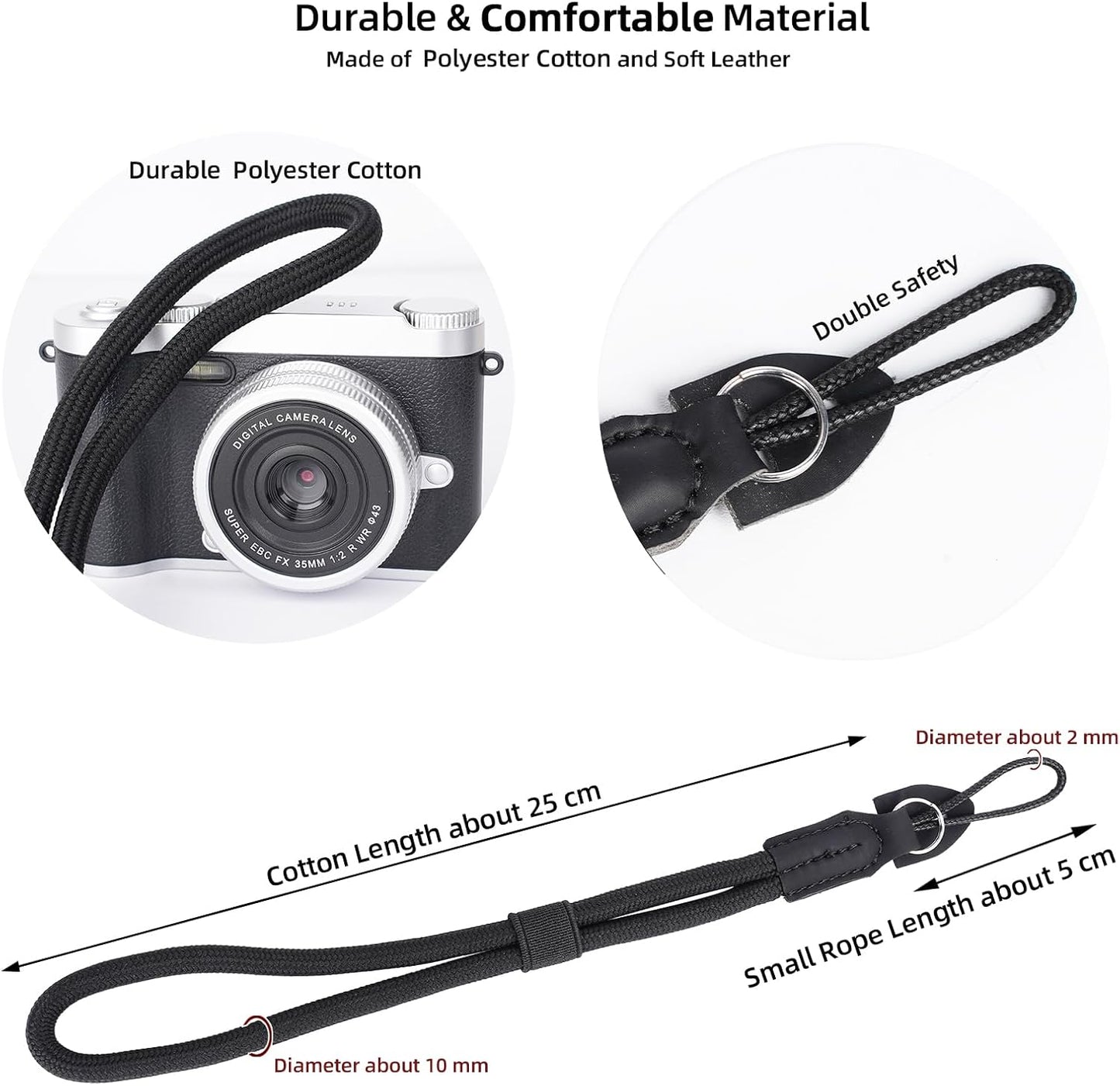 Yoocheese X100vi,X-T5,X100,Canon G7x T100, Z8,Sony a7 Rope Camera Wrist Strap: Safety Hand Straps for Mirrorless