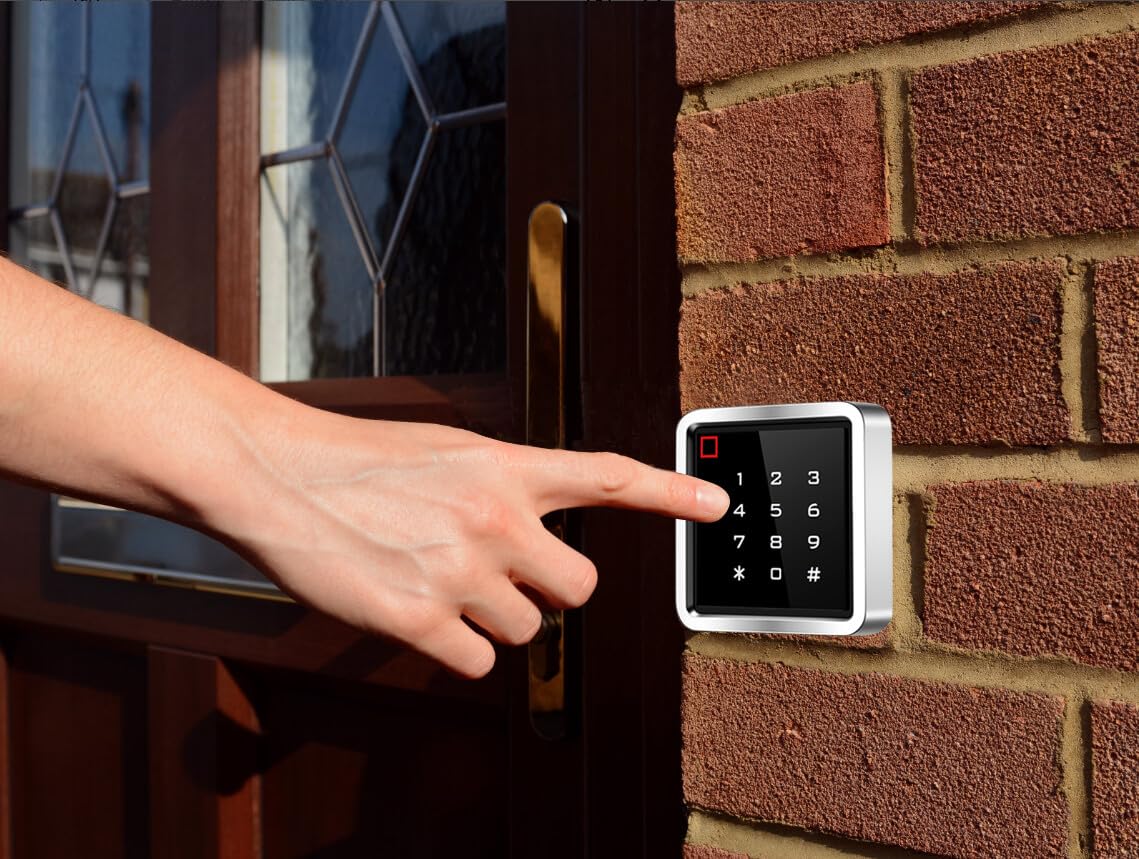 Access Control System Kit with IP68 Waterproof Metal Touch Keypad, 600LB Magnetic Lock, Zinc Alloy Exit Button, 2 Remote Controls and Tuya App Remote Access