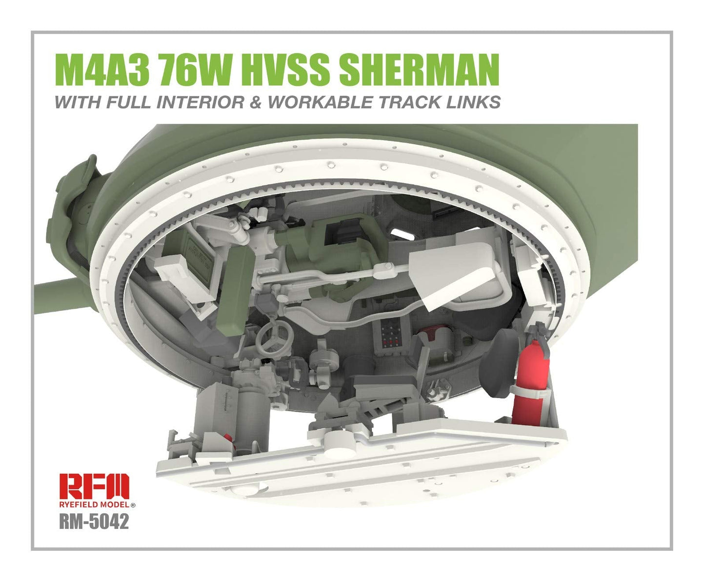 Raifield Model RFM5042 1/35 US Army M4A3 76W HVSS Sherman Medium Tank w/Movable Crawler & Full Interior Plastic Model