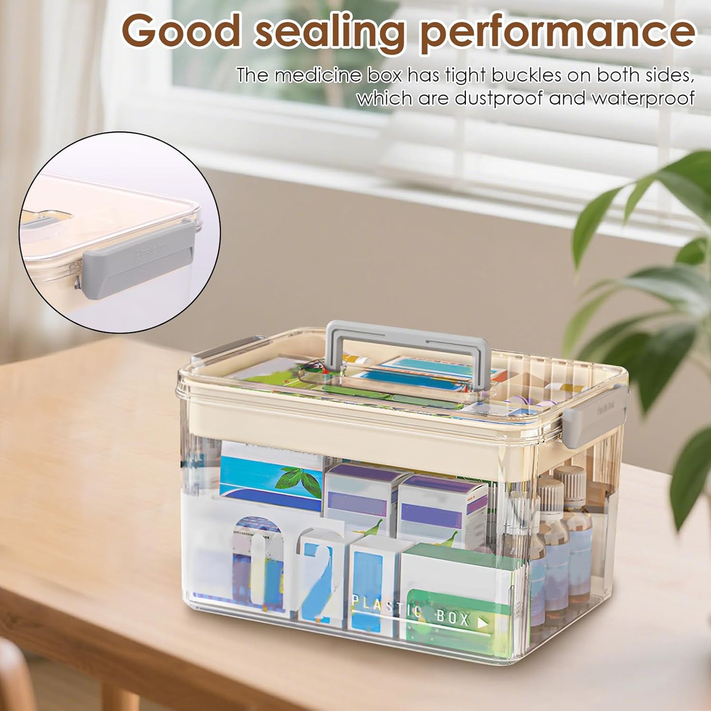 Skiennix Medicine Organizer Storage Box - Durable Plastic First Aid Container with Handle | Transparent Design
