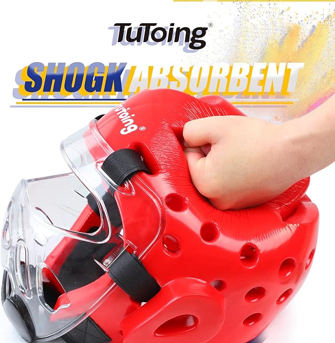 Kids Adults Karate Headgear with Face Shield, MMA Martial Arts Headgear Boxing Soft Helmet Taekwondo Sparring Head Gear