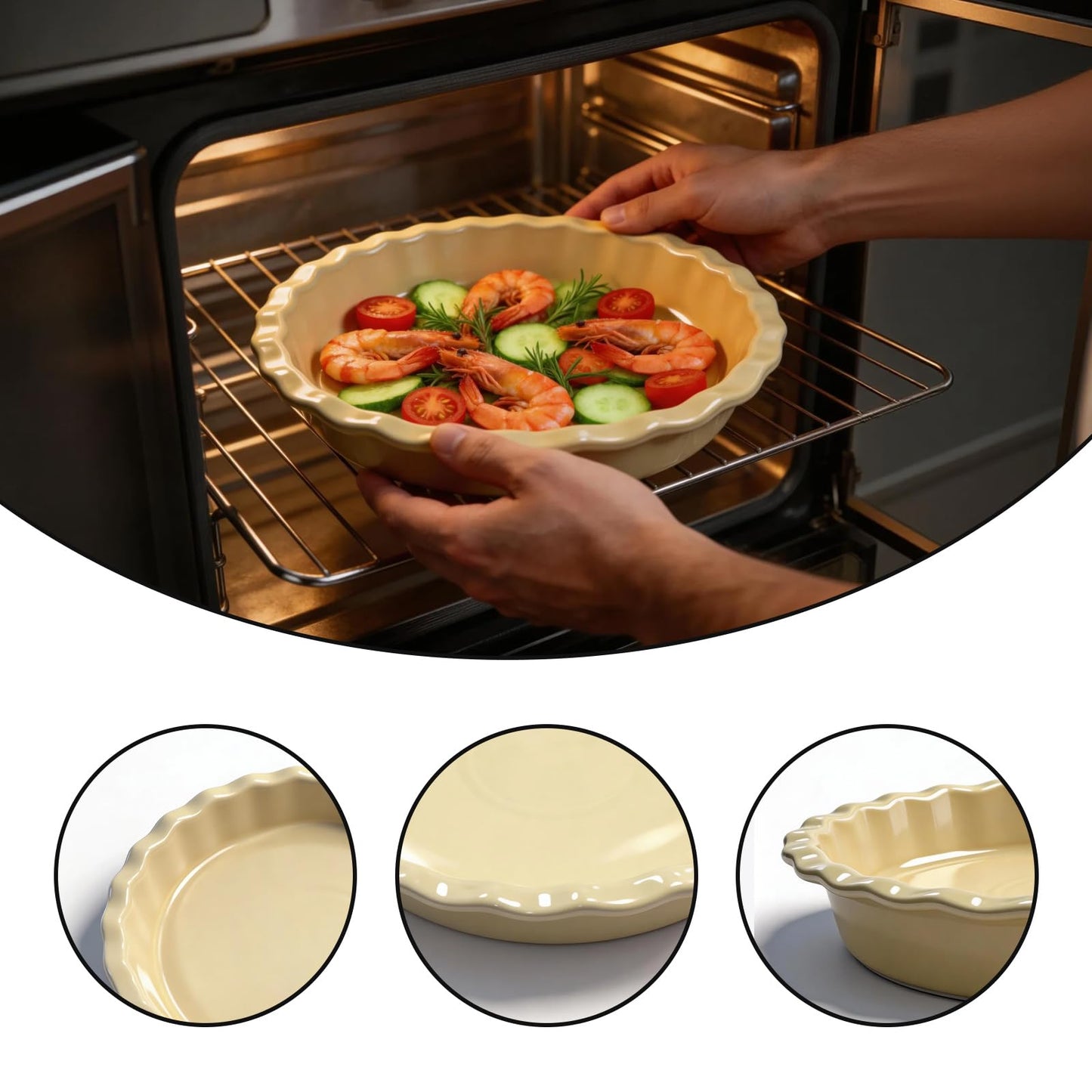 UULENNYM Pie Dish,Pie Dish for Baking – 10.04 Inch Ceramic Baking Dish, Fluted Edge, Round Bakeware for Pies, Quiches, and Desserts, Ideal for Oven Use