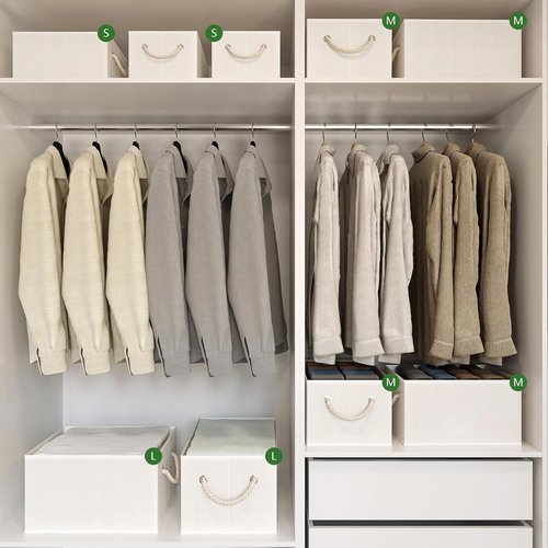Closet Storage Bins by [Brand Name] - Collapsible Linen Organizers for Shelves | Beige, 4 Pack