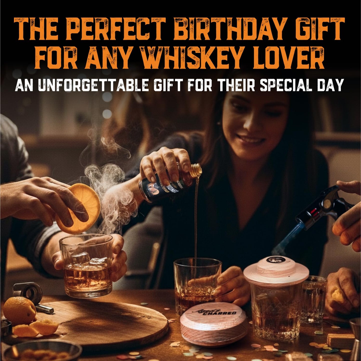 Whiskey Smoker Kit with Torch and Butane and Old Fashioned Syrup - 8 Flavors Wood Chips, 100% USA Oak, High-End Set - Old Fashioned Bourbon Cocktail Smoker Kit Gift for Men Dad
