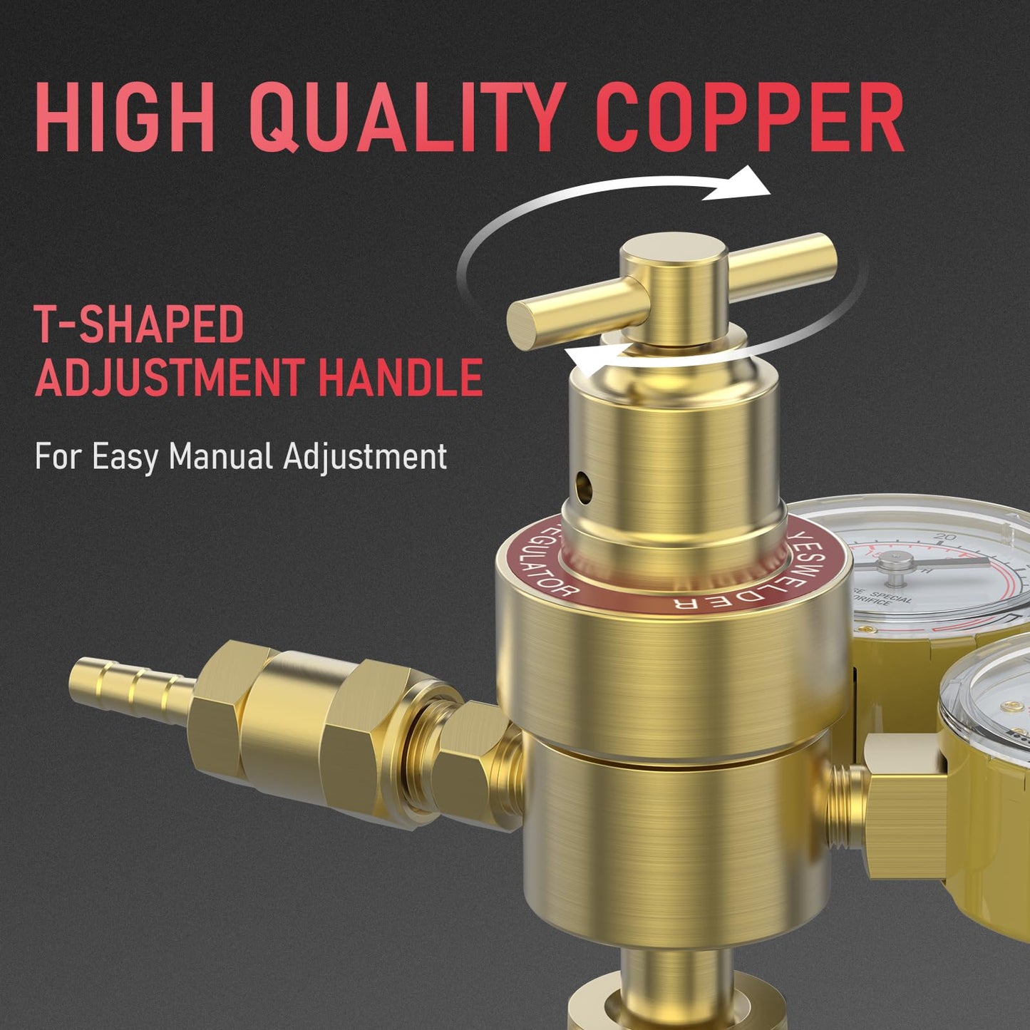 YESWELDER Argon CO2 Regulator with 8.2FT Hose 0-4000 PSI Gauges Gas Welding Regulator for MIG and TIG, CGA580 Inlet Connection