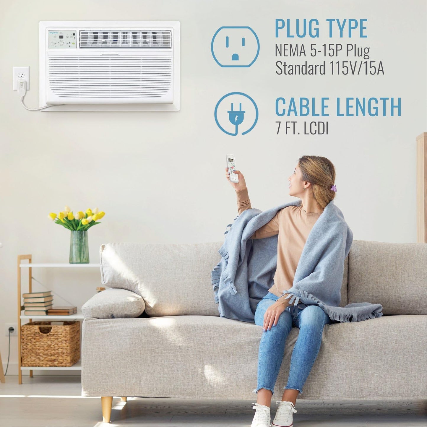 Keystone 12,000 BTU Wall Mounted AC Unit and Dehumidifier, 115V, Wall Unit for Bedroom, Bathroom, Nursery, and Medium Sized Rooms up to 550 Sq.Ft., AC Wall Unit with Remote, Quiet, High Efficiency AC