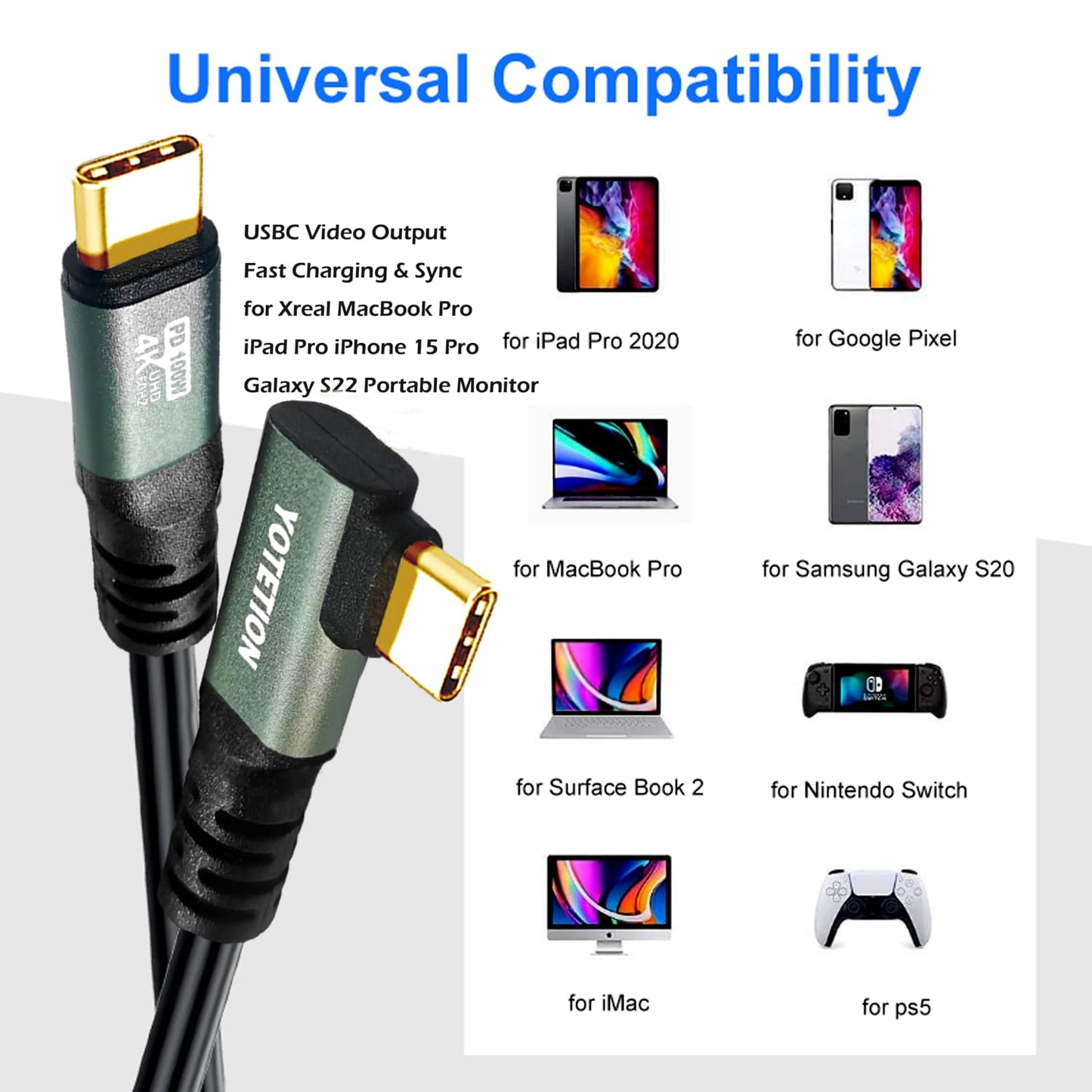 YOTETION 20FT,100W 4K60HZ GEN2x2(Data usb3.1),Type USB3.2/ USB4.0 15-16-17 USB C to C Cable USB Type C C Video Output