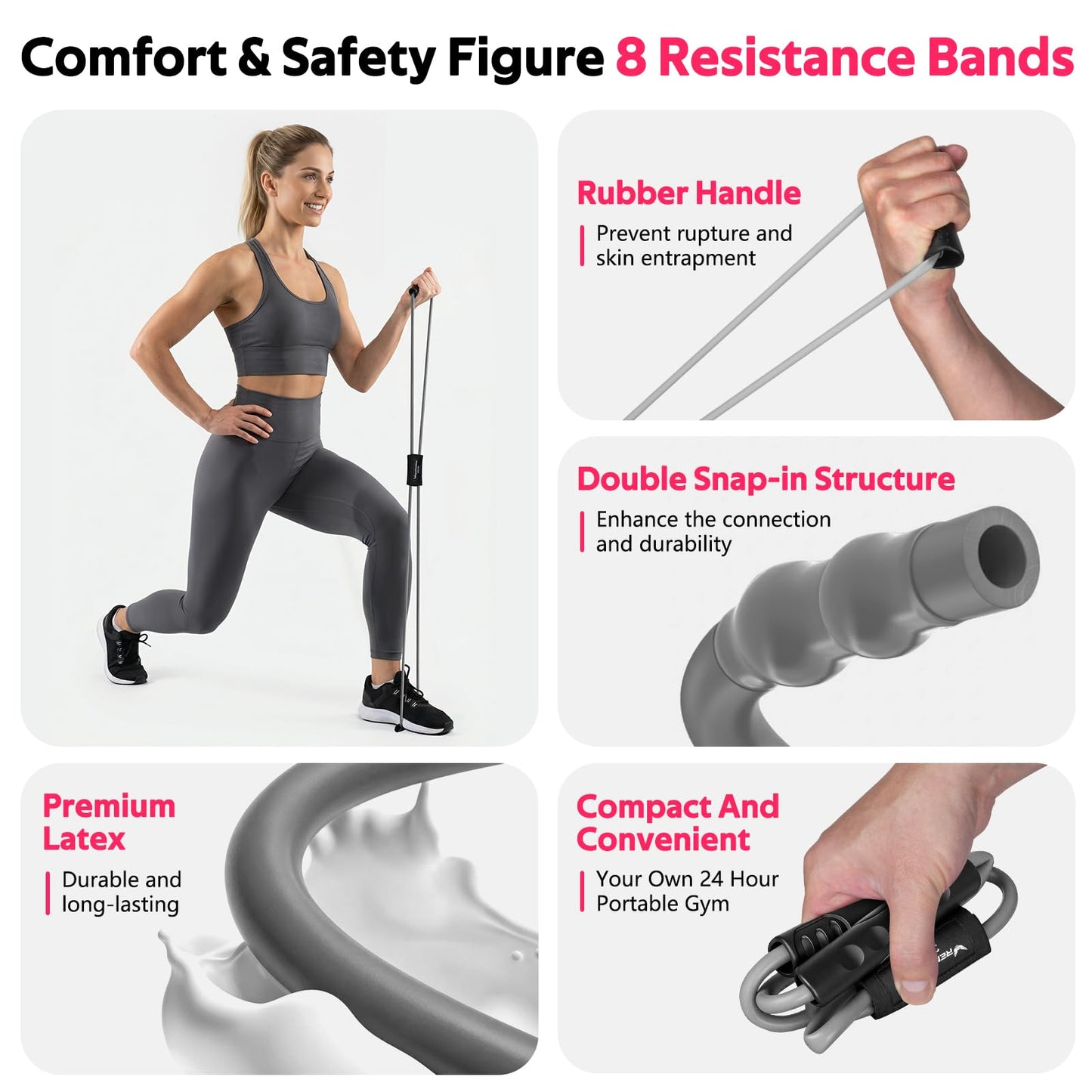 Resistance Bands, Figure 8 Fitness Exercise Bands with Handles - 8 Shaped Resistance Bands of 3 for Arm and Shoulder Stretch, Rope 8 Word Elastic for Women and Men