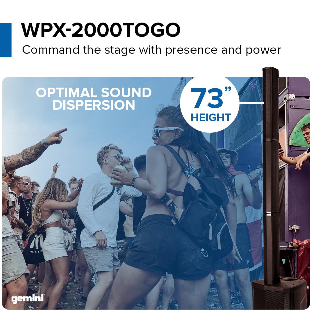 Gemini Battery Powered PA System - Wireless Line Array Speakers with Subwoofer, 185W Column Array, Built-in Mixer, 8 Hour Battery, DJ Karaoke Outdoor Events (WPX-2000TOGO)