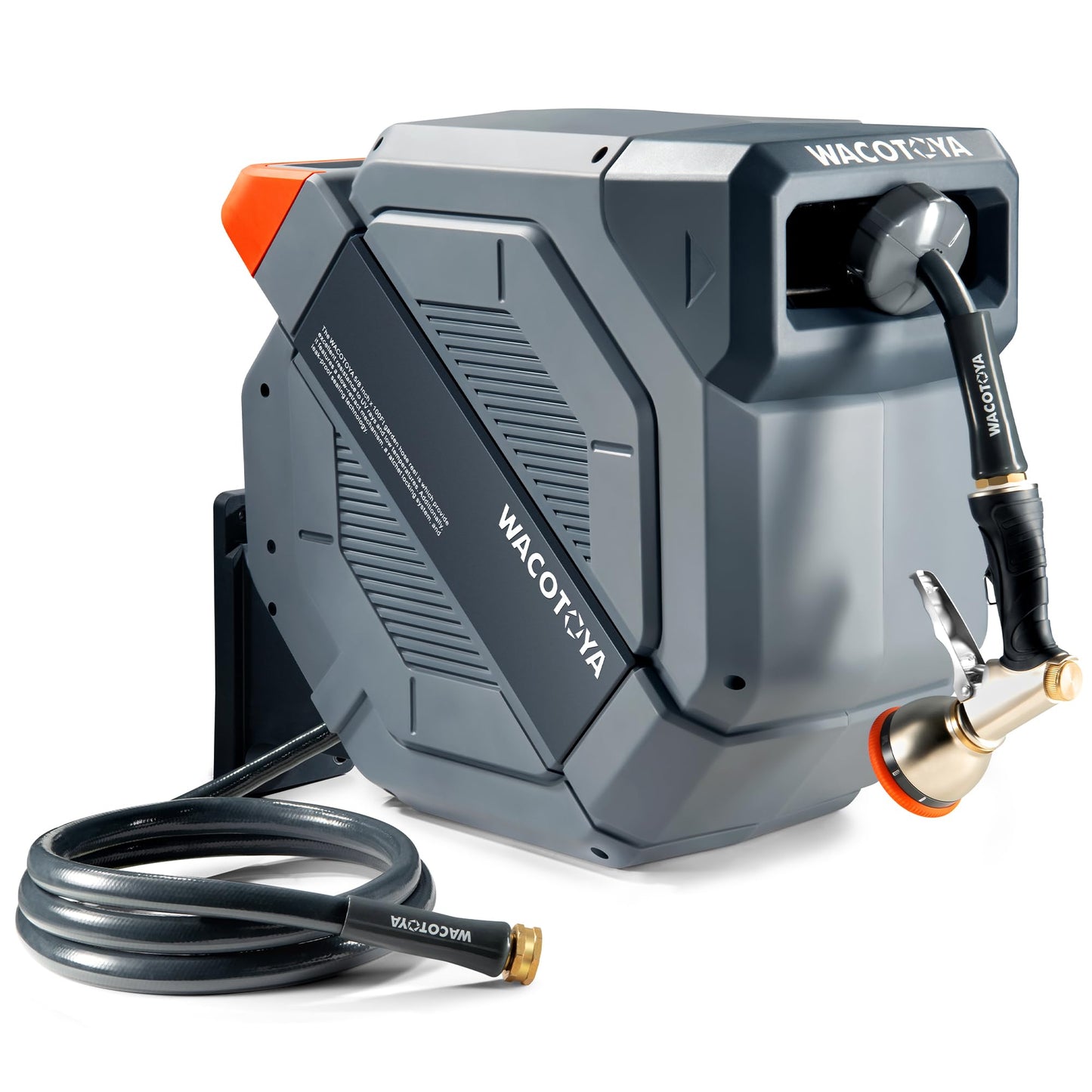 Retractable Garden Hose Reel, 1/2 in x 175 ft Heavy Duty Wall Mount Water Hose Reel with Metal Bracket & 9-Pattern Metal Nozzle, Any Length Lock, Slow Retraction and 180° Swivel