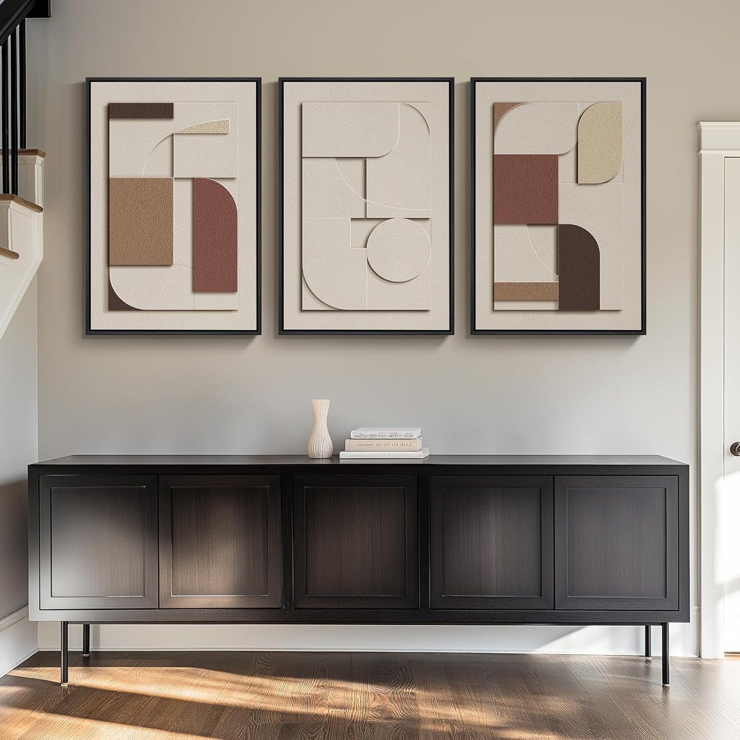 Skiennix 3D Textured Framed Wall Art - Beige Brown Geometric Paintings | Modern Minimalist 20x30 In