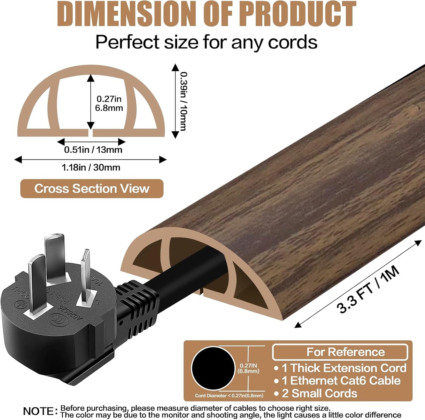 DBHXXMB-HH Hider,3.3FT Cavity:0.39"(W) 0.27"(H) Floor Cord Cover Self Adhesive Cord Cable Management, Extension Strip