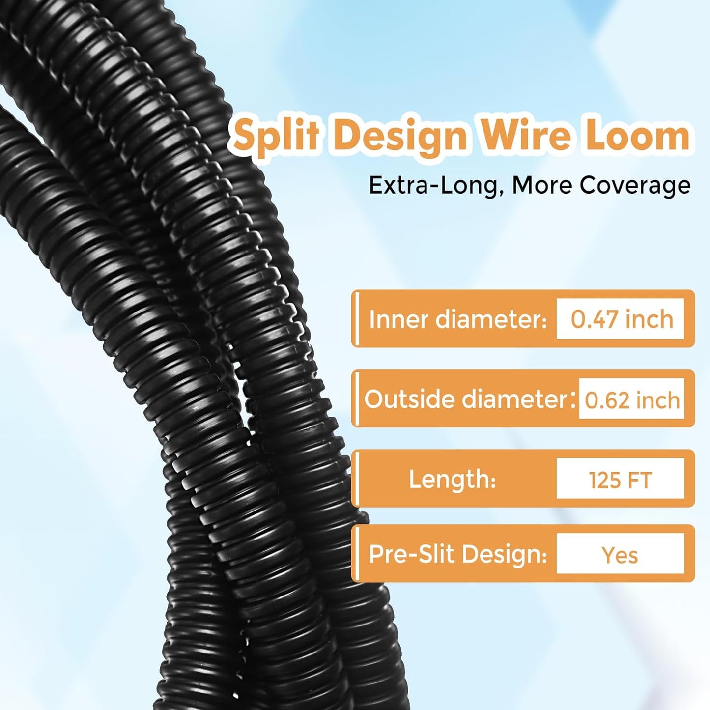 wevsuipo 1/2" 125 Automotive Wire Loom Flame Retardant Split Wire Loom Tubing Assortment Wiring Loom Kit Plastic Cover