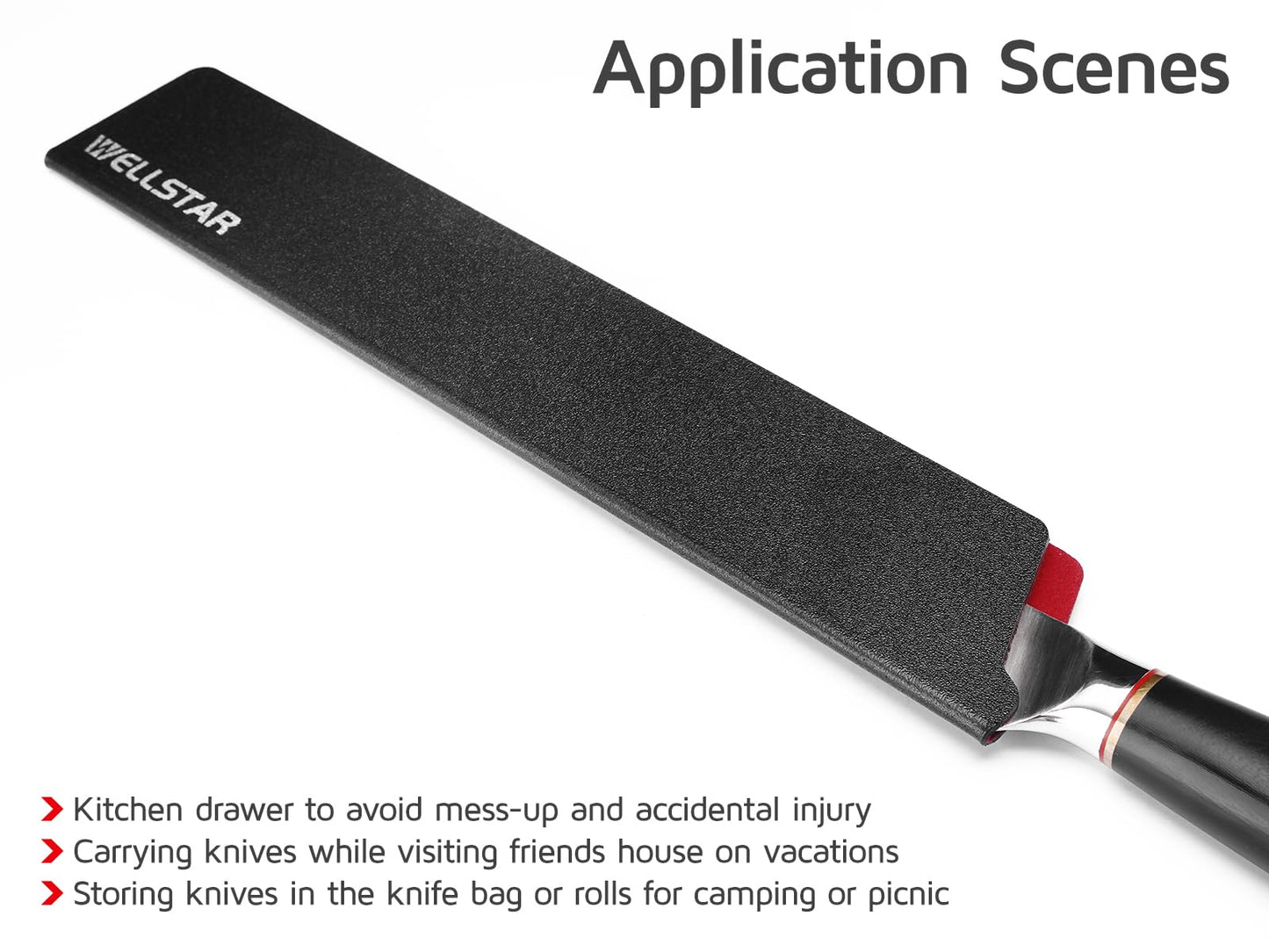 WELLSTAR Knife Edge Guards Set, 2 Piece 12 Inch Universal Blade Covers, BPA Free ABS Protective Long Blade Sheaths, Non-Scratch Felt Lining Kitchen Knives Covers (Knives not included)