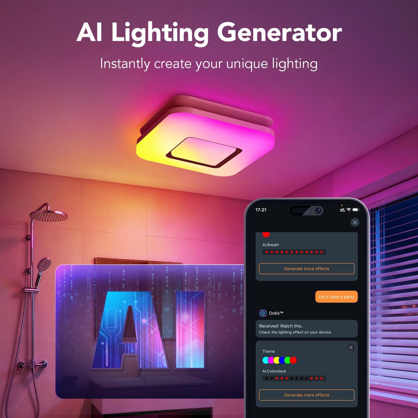 OREiN Matter Smart Bathroom Exhaust Fan with Light (No Speaker), 110 CFM Quiet Bathroom Vent Fan, 2700K–6500K, DIY RGB Lighting, Voice/App/Remote Control, Works with Alexa, Google & Apple Home