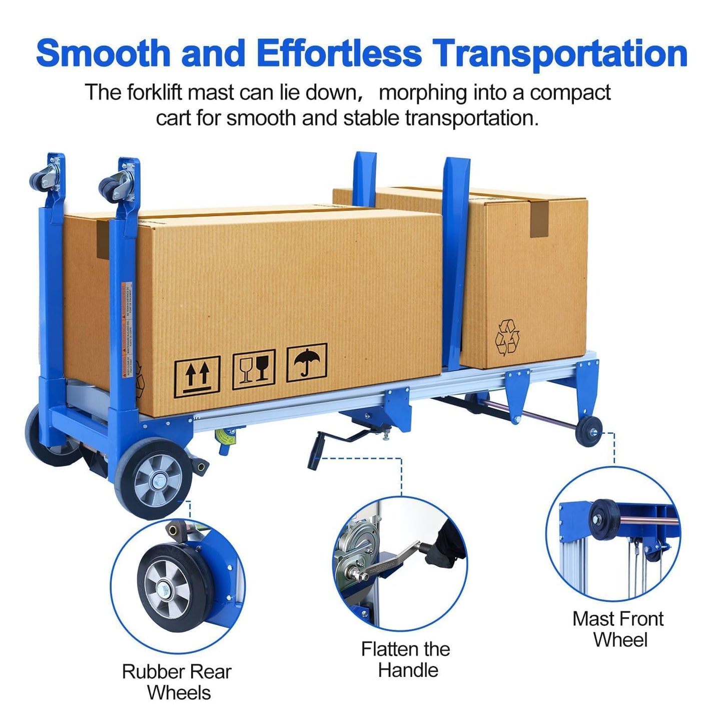 ELOMBR 122" Material Lift Winch Stacker, 400 lbs Capacity Manual Material Lifts, Fixed Straddle Material Lifter, Hand Winch Lift Trucks for Warehouse, Factory, Lightweight, 34.60" L x 24.80" W, Blue