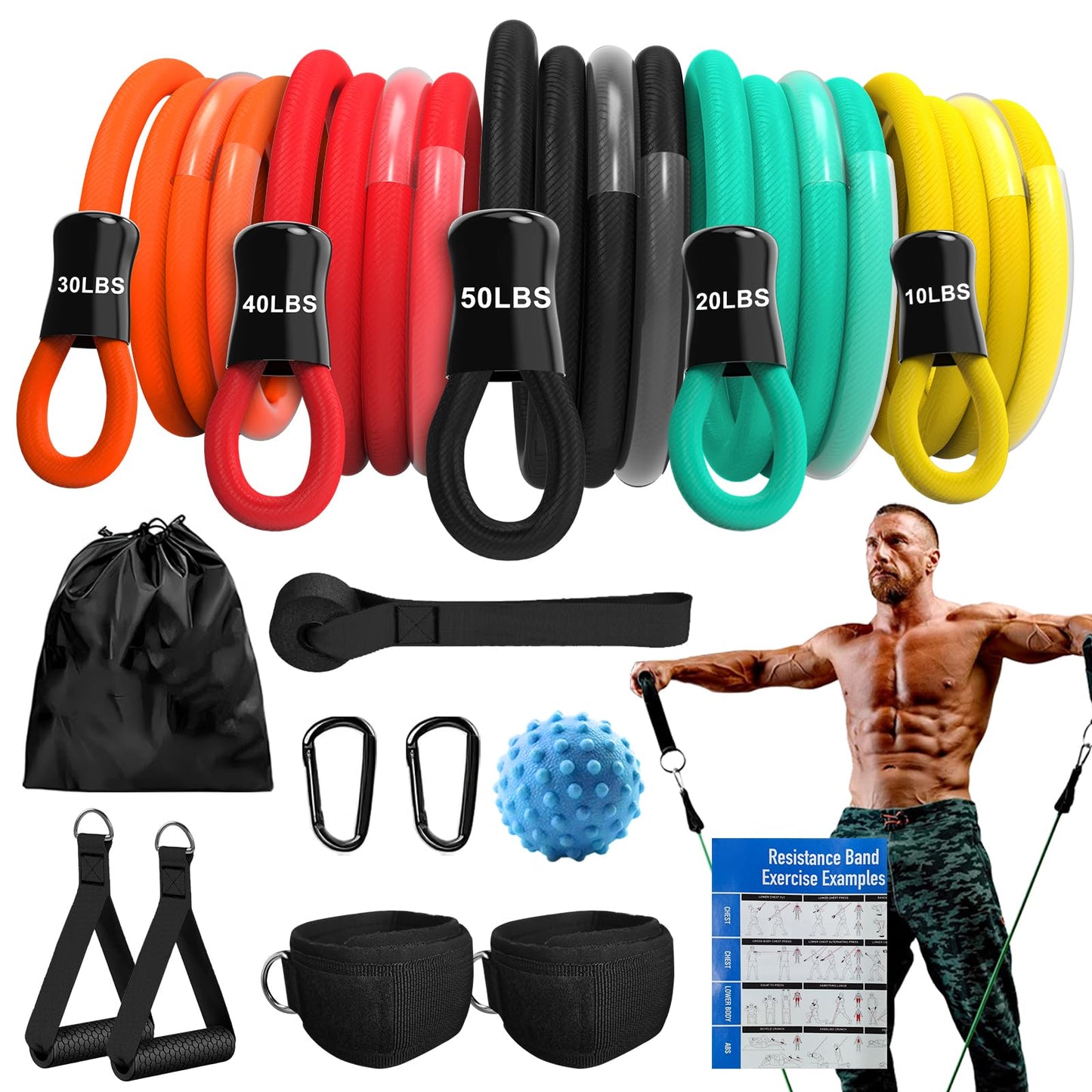 AlpinexFit Resistance Bands for Working Out,150LBS Exercise Bands with Handles,Workout Bands for Men Women, Fitness Bands Set for Muscle Training, Strength, Slim, Yoga, Home Gym Equipment