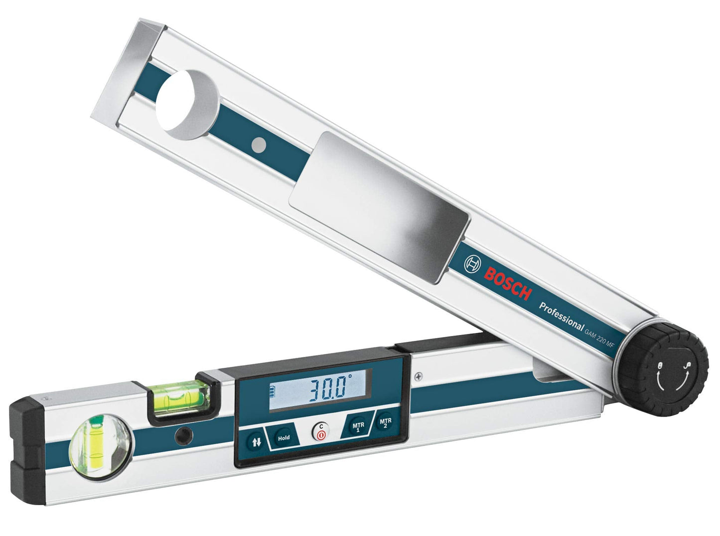 BOSCH GAM 220 MF 4-in-1 Digital Angle Finder, Includes Leg Extension, 4 AA Batteries, & Carrying Case