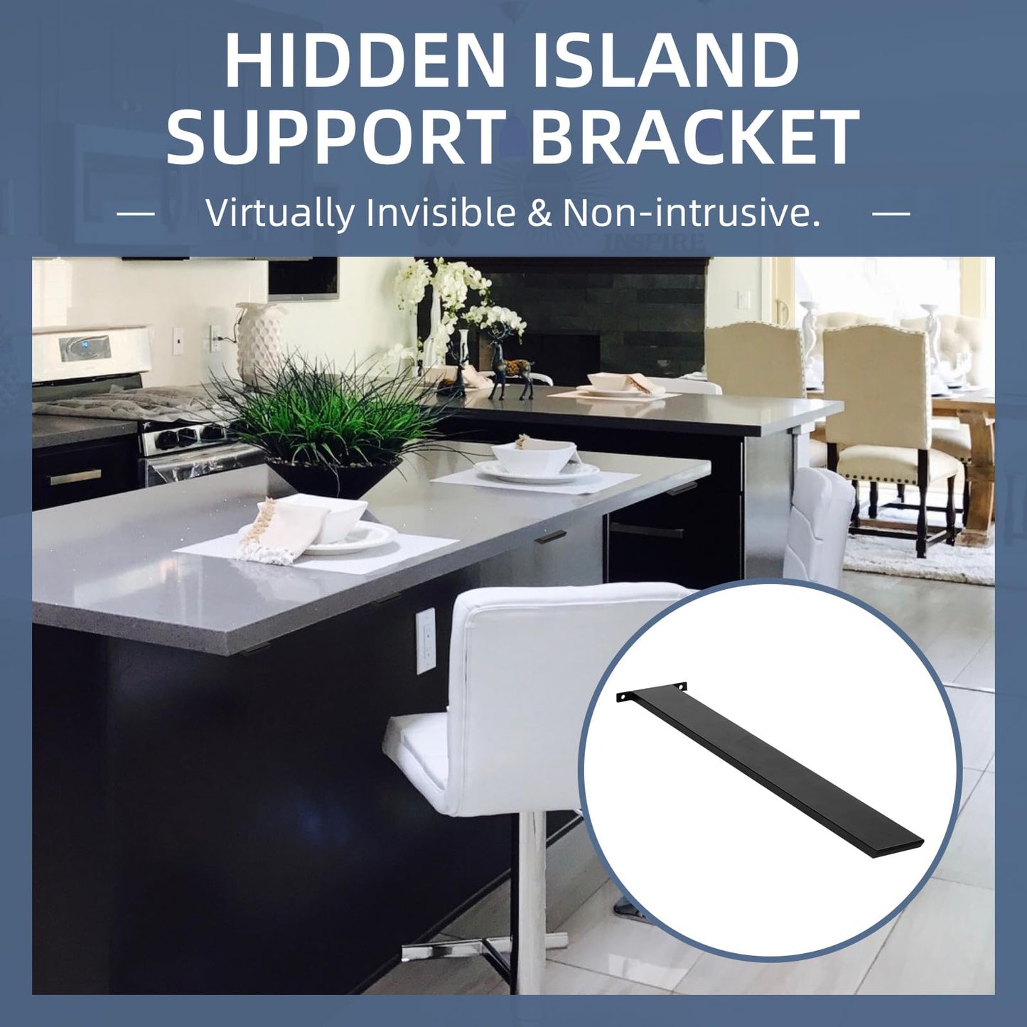Hidden Island Countertop Support Bracket, Solid Heavy Duty Floating Shelf Bracket Straight Bracket for Granite/Wood/Concrete/Quartz Countertops, 1 Count, 28 Inch