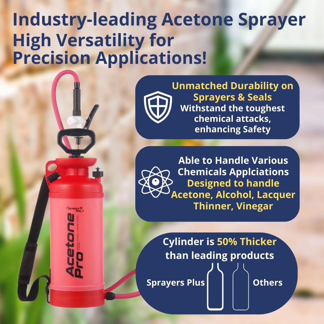 Sprayers Plus Acetone Pro 2 Gallon Acetone Sprayer, Hand Pump Chemical Sprayer with Pressure Relief Valve for Acetone Vinegar Acetone Dyes