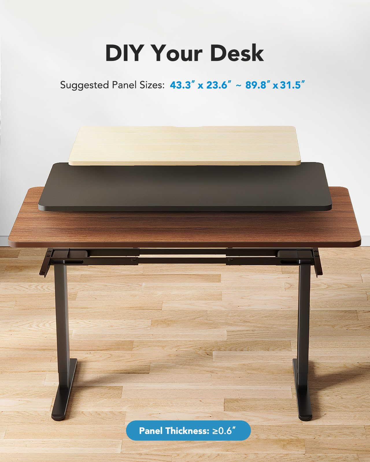 HUANUO Electric Standing Desks Frame with 265 lbs Dual Motor,Thick T-Shaped Desk Legs Made of Automotive Grade Steel,for Max 90″x31.5″ Desktop, Height Adjustable Desk Frame for Home Office, Frame Only