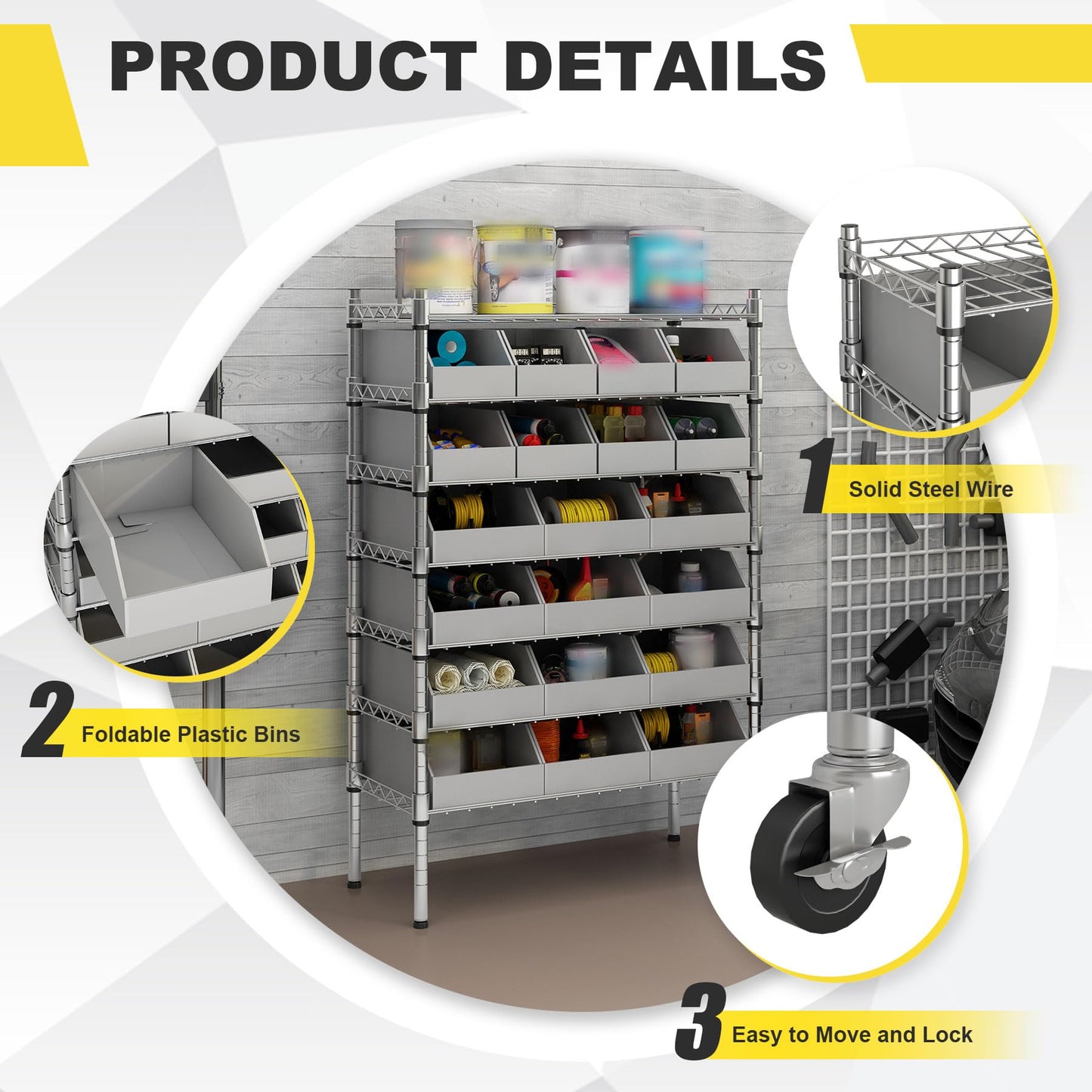 biosplot Heavy Duty Bin Rack, Storage Shelves with 20 Bins, Solid Steel Wire Shelving Storage Unit, Organizer for Garage, Warehouse, Office, Restaurant, Classroom, Kitchen, 31.7" x 16" x 55.6", Gray
