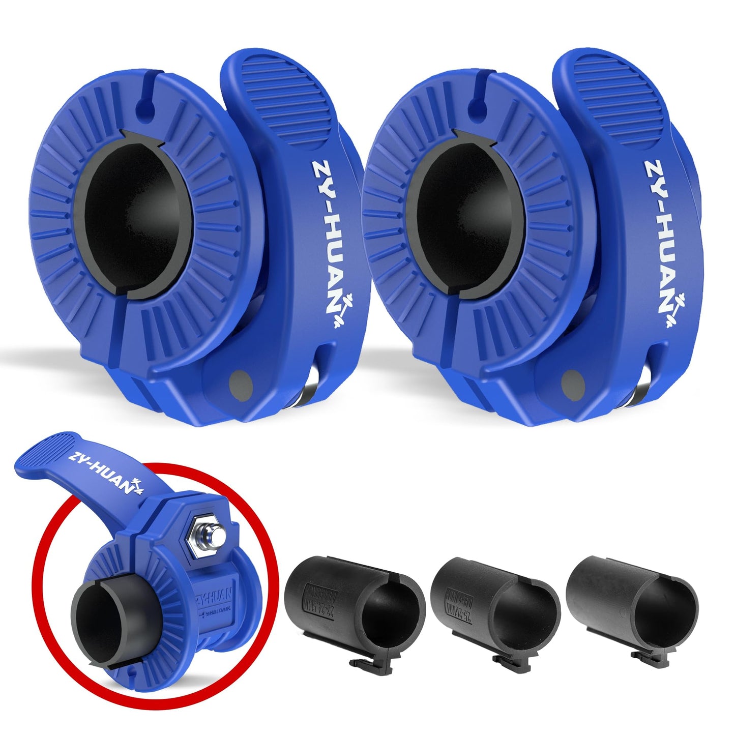 ZY-HUAN Pro Barbell Clips 1 inch Barbell Clamps 0.9-1.18inch Quick Release Weight Clips for Bars Multi-Size Adjustable Olympic Barbell Clamps (Blue)
