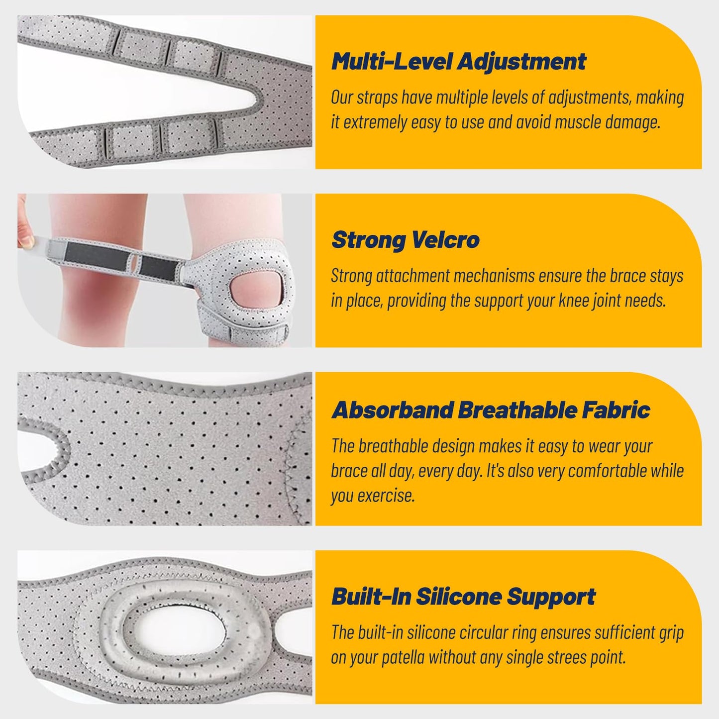 RakRlek Knee Brace for Women & Men - Adjustable Support with Side Stabilizers & Patella Gel Pad - Relief for Meniscus Tear, Arthritis, Injury Recovery - Runnings, Workout(Gray)