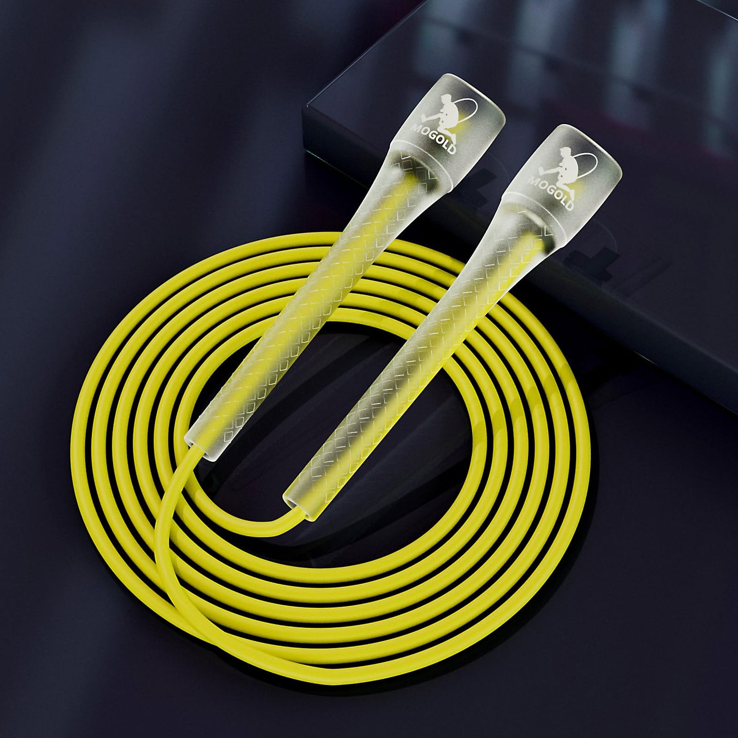 MOGOLD Unbreakable Jump Rope – Pro-Grade PP Handles with Diamond Texture, 40X Strength PVC Cord, Adjustable 3m Length for HIIT, Home Gym, or Boxing Training (Portable & Tangle-Free) (Black handle with white cord)