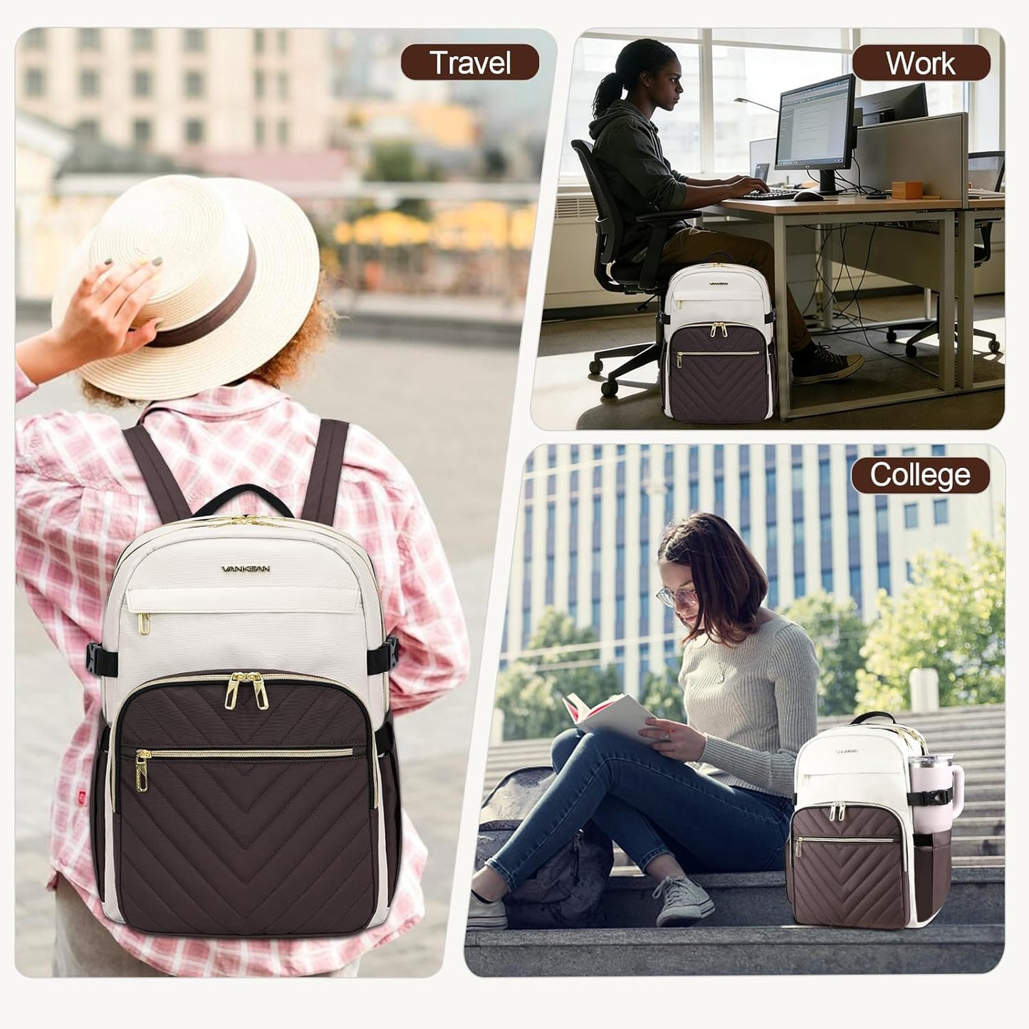 Backpack 15.6 Inch Backpack VANKEAN Laptop for Women with Pouch Pocket for Large Capacity Tumbler, Laptop Computer Bag