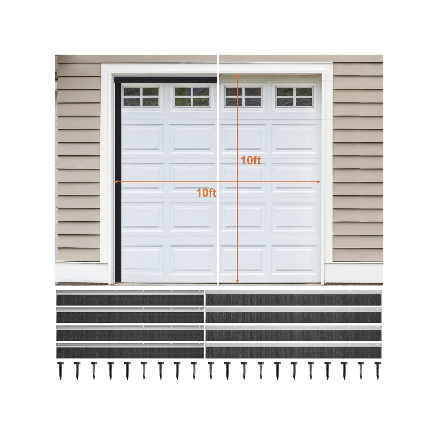 Garage Brush Seal Kit for Roll up Door 10 X 10Ft, Weather Stripping Garage Door Seal Top and Sides -Heavy Duty Nylon Brush with Aluminum Track, Insulation Door Kit for Corrugated,Sectional, Commercial