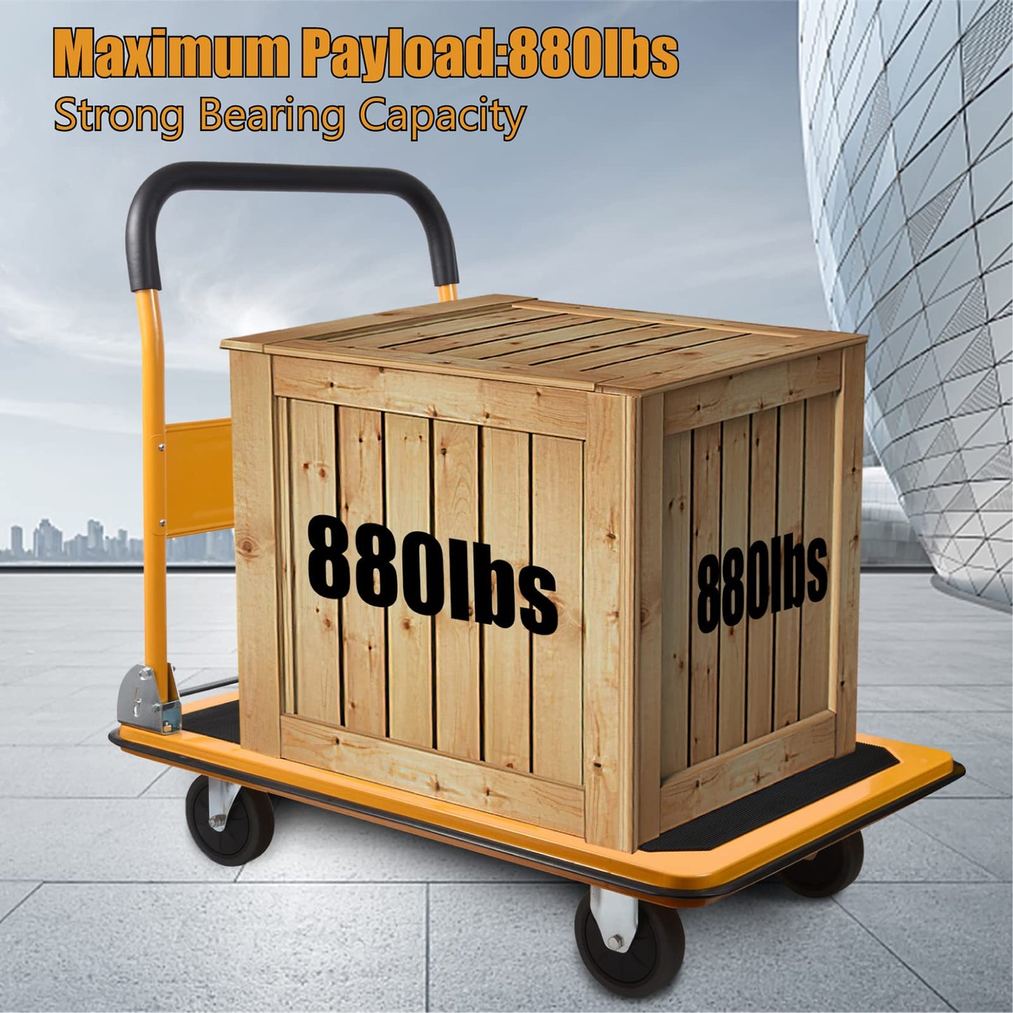 LEADALLWAY Platform Truck Large Size 880lbs Heavy Duty Foldable Push Cart 35.8x24x34.3inches Yellow