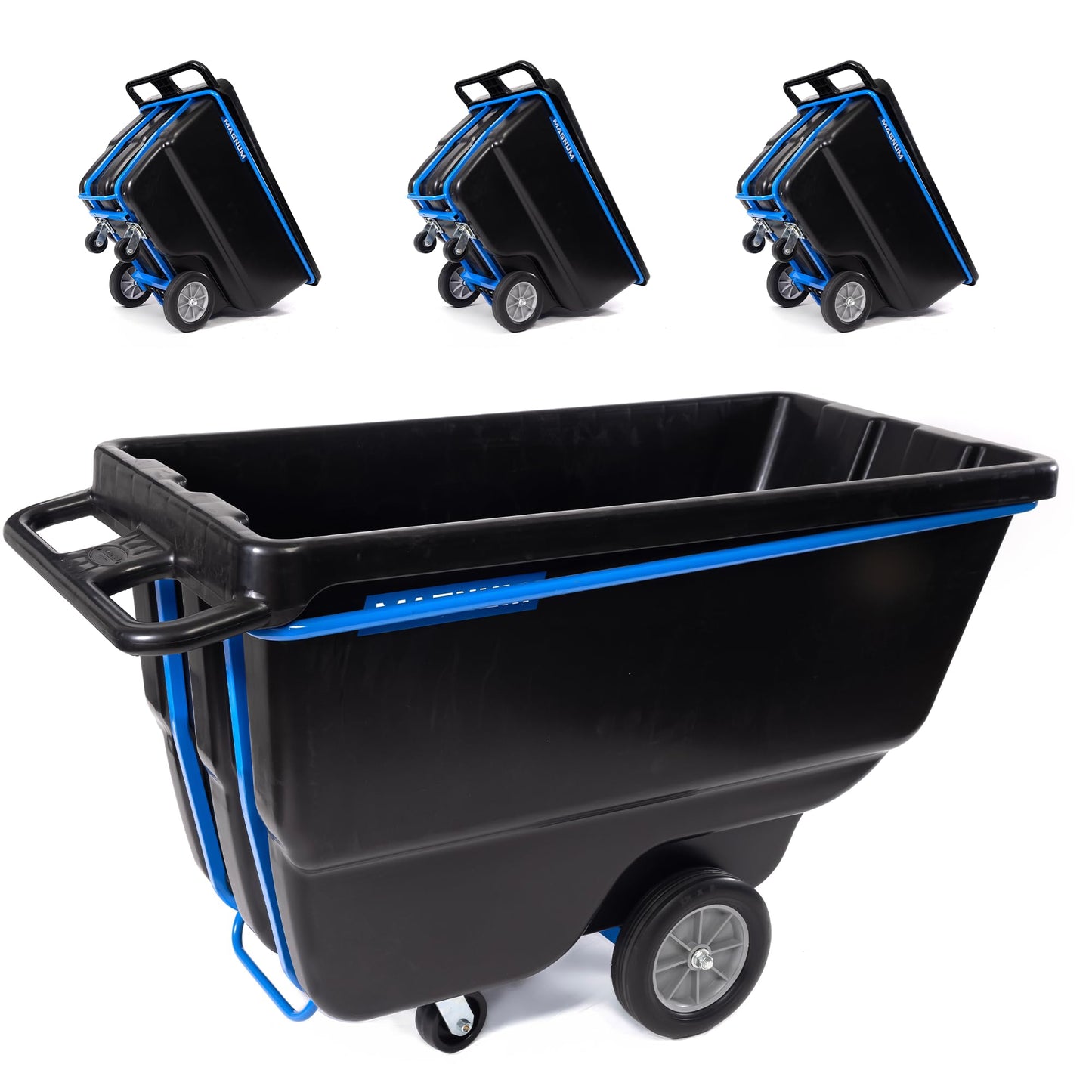 Magnum Tool Tilt Truck, 1 Cu. Yd. Covered Capacity Dump Cart with Heavy Duty 12” Wheels & 5” Casters & Heavy Duty Full Frame for Jobsites, 1200 lbs, Trash Cart with Wheels DUC100-H-04PK (4-Pack)