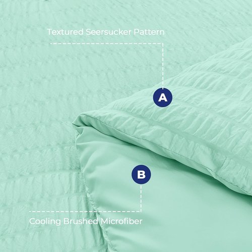 HYMOKEGE California King Comforter Set - Mint Green Seersucker 7-Piece Luxury Bedding Set