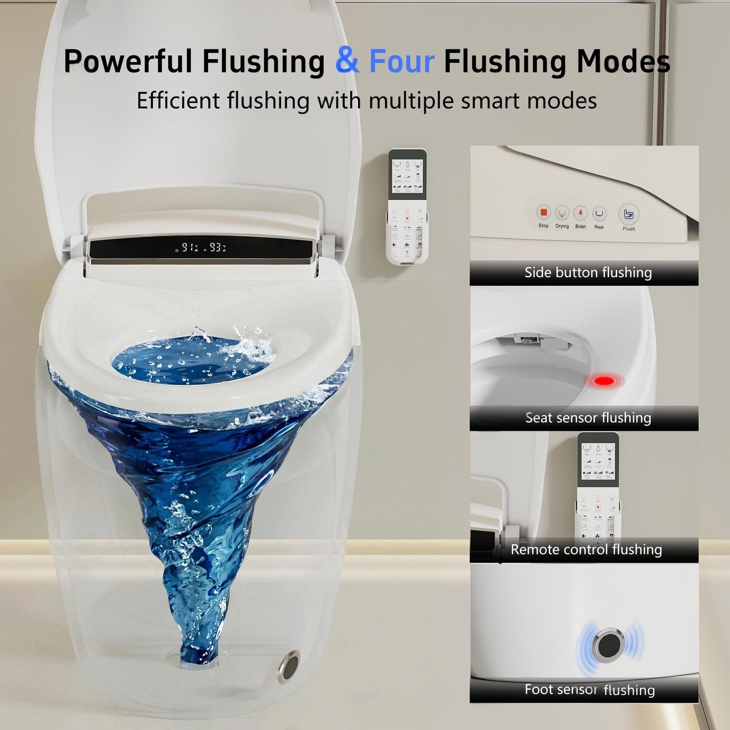 Smart Toilet with Warm Water Sprayer and Dryer, One Piece Bidet Toilet with Auto Dual Flush Foot Sensor Operation,Heated Seat Smart with Built In Fahrenheit LED Display