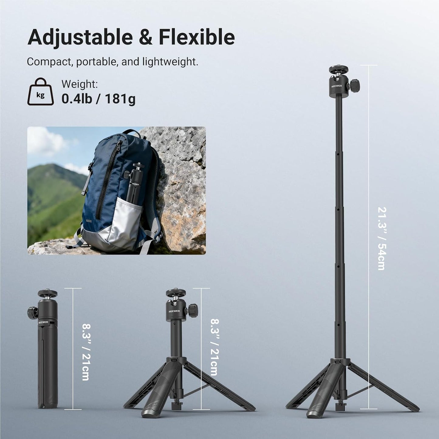 G7X ZV-1 RX100 A6400 A6600 DT001 NEEWER Basics Extendable Selfie Stick Tripod, Metal Portable Stand Handle Grip