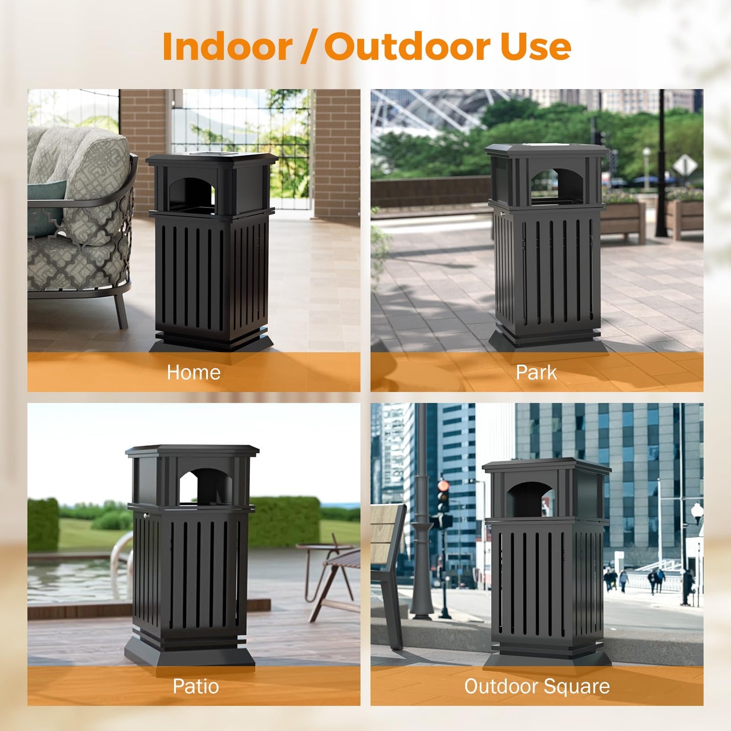 BEAMNOVA 37.4 * 17.7 * 17.7 in + 35.5 * 15.8 * 15.8 in Black Trash Can Outdoor Top Tray Stainless Steel Commercial Garbage Enclosure with Locking Lid