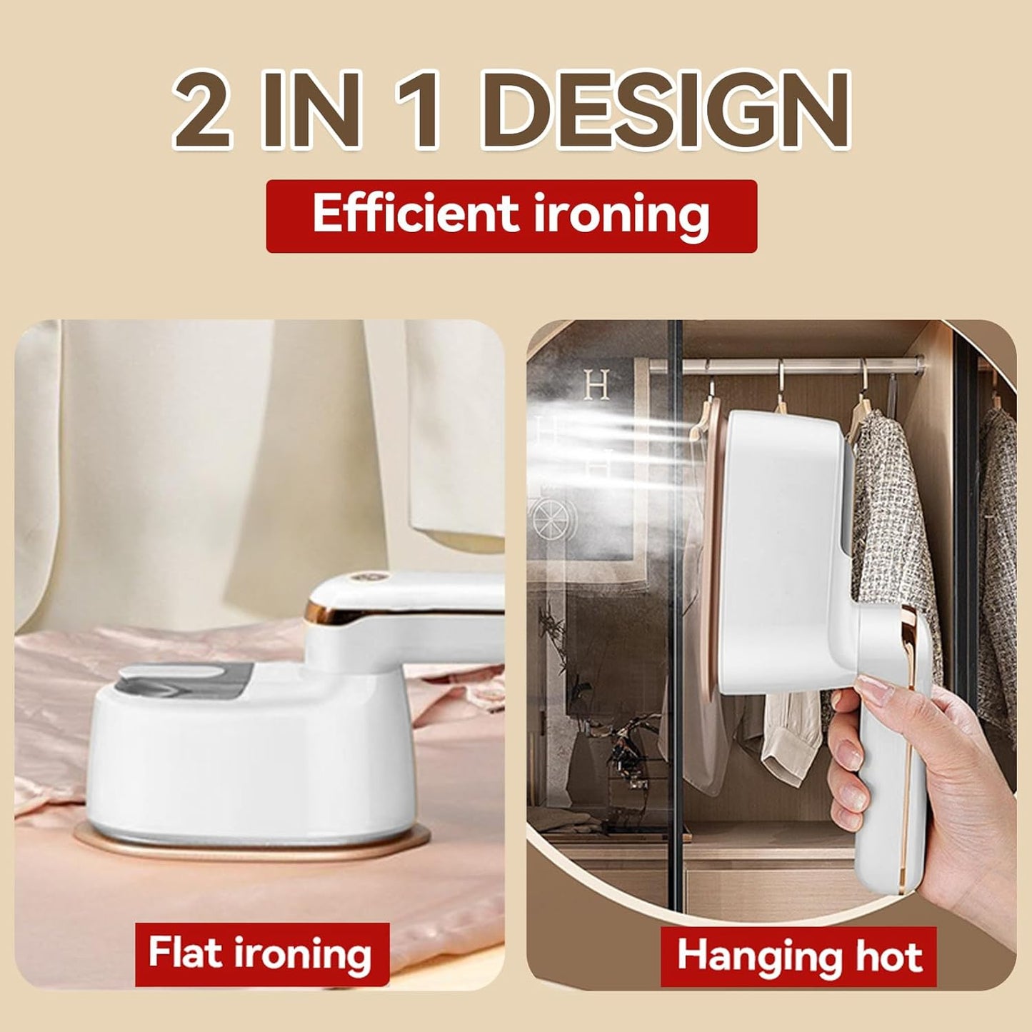 Skiennix Garment Steamer - 2-in-1 Travel Iron with 1100W Power | Fast Heat-Up & 3 Steam Levels (Light White)