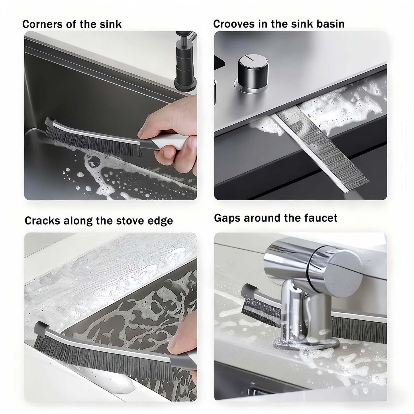 Crevice Cleaning Brush Set-9-Piece, Scratch-Free Hard Bristle Gap Scrubber with Protective Tip, Non-Shedding Detail Brushes for Window Tracks, Bathroom Grout, Blenders & Kitchen Sinks