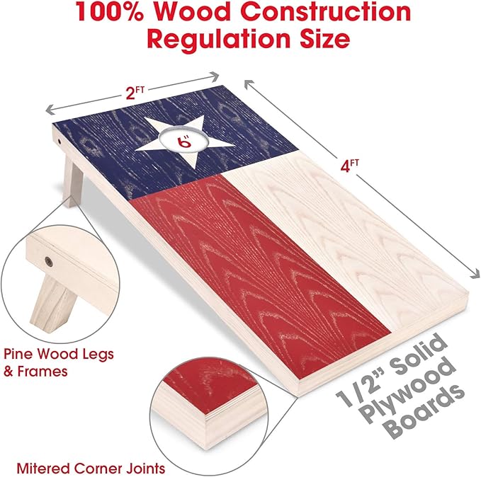 GoSports 4 x 2 ft Flag Series Wood Cornhole Sets – American Flag or State Flags – Includes 2 Regulation Size Boards, 8 Bean Bags, Carrying Case and Rules