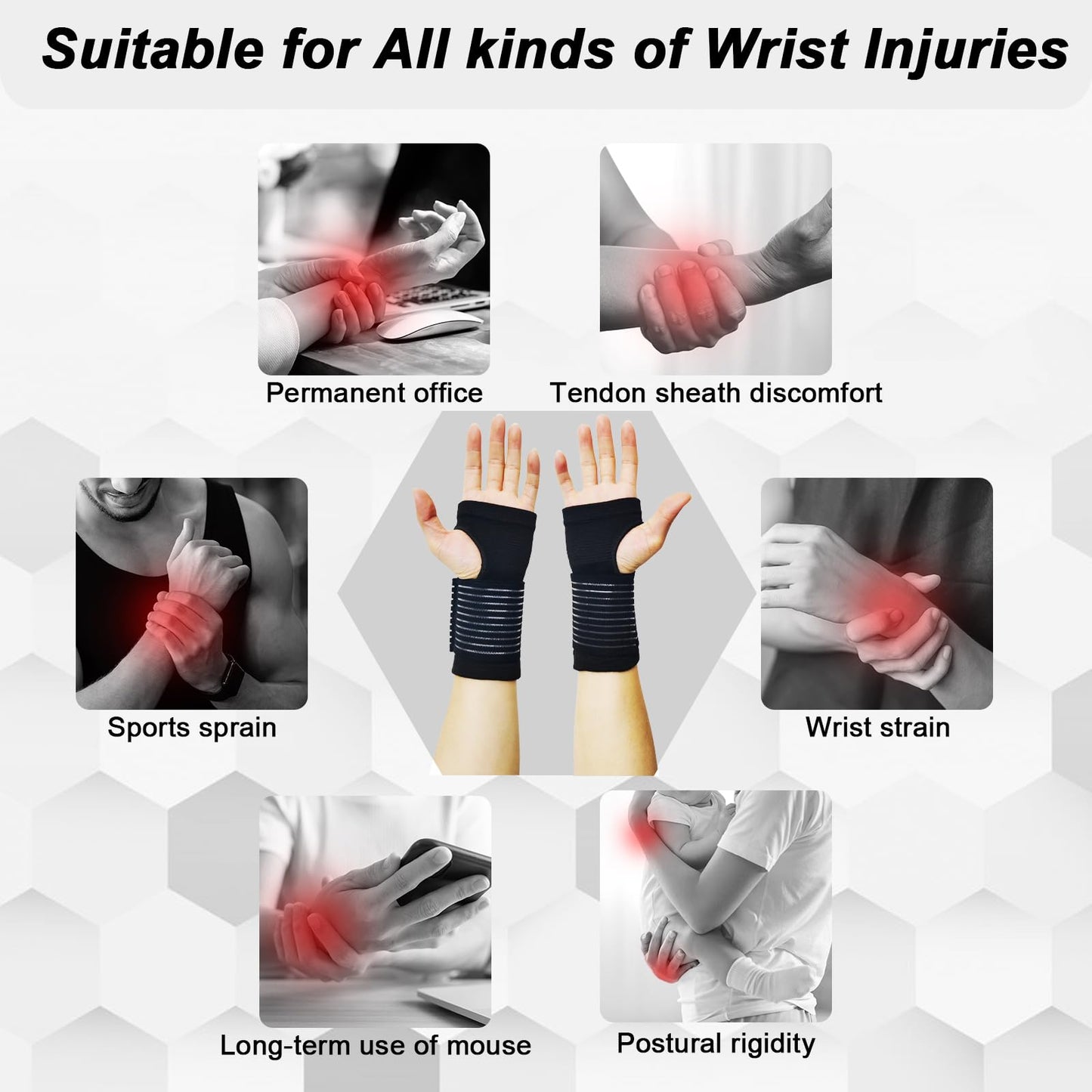 WOXVM 2 Pack Wrist Brace, Compression Wrist Support Splint for Women Men, Adjustable Wrist Strap Compression Wraps Fit Right Left Hand for Fitness, Carpal Tunnel Arthritis, Tendonitis, Wrist Pain