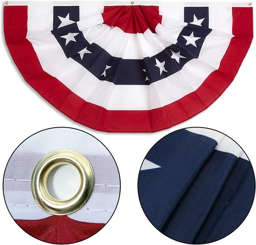 Memorial Day Decorations | Skiennix 1.5x3 Ft Patriotic Bunting Flags - 4th of July Half Fan Banner, 3-Pack