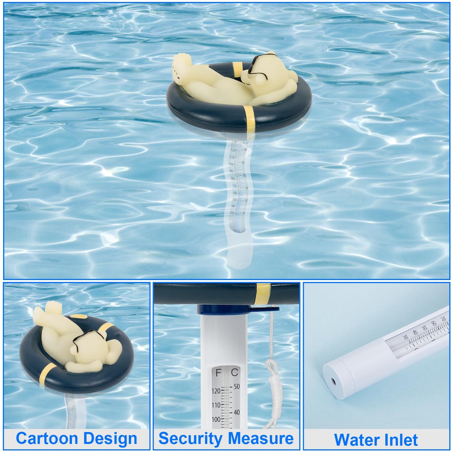 Pool Thermometer Floating Easy Read, Leisurely Polar Bear Water Thermometer for Ice Bath with String, for Outdoor & Indoor Swimming Pools, Spas, Hot Tubs & Aquariums