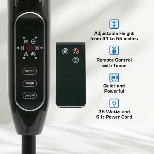 Hurricane Supreme Oscillating Pedestal Fan - 3 Quiet Speeds, Remote Control & Adjustable Height, 16” Black