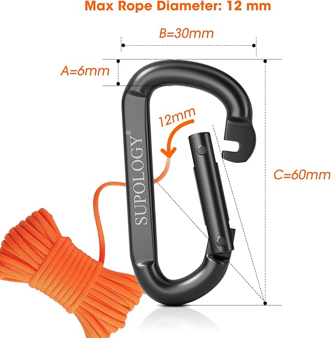 Carabiner Clip, 900 LBS 2.5" Iron Heavy Duty Caribeaners for Hammocks, Camping Accessories, Hiking and Gym, D Shaped Spring Hook Small Carabiners for Dog Leash, Key Ring