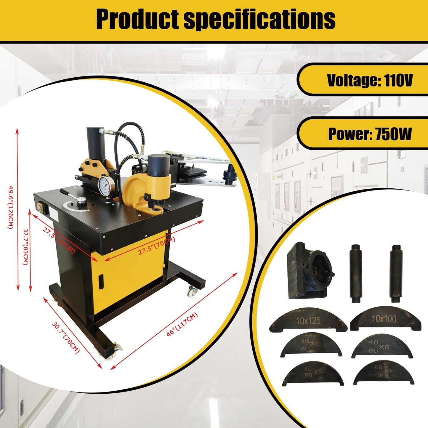 BEILOCKERY Hydraulic Busbar Machine,4-in-1 Copper Aluminum Bus Bar Processor for Cutting, Punching, Flat & Edge Bending, 110V Busbar Machine for Switchgear/Electrical Panel Fabrication
