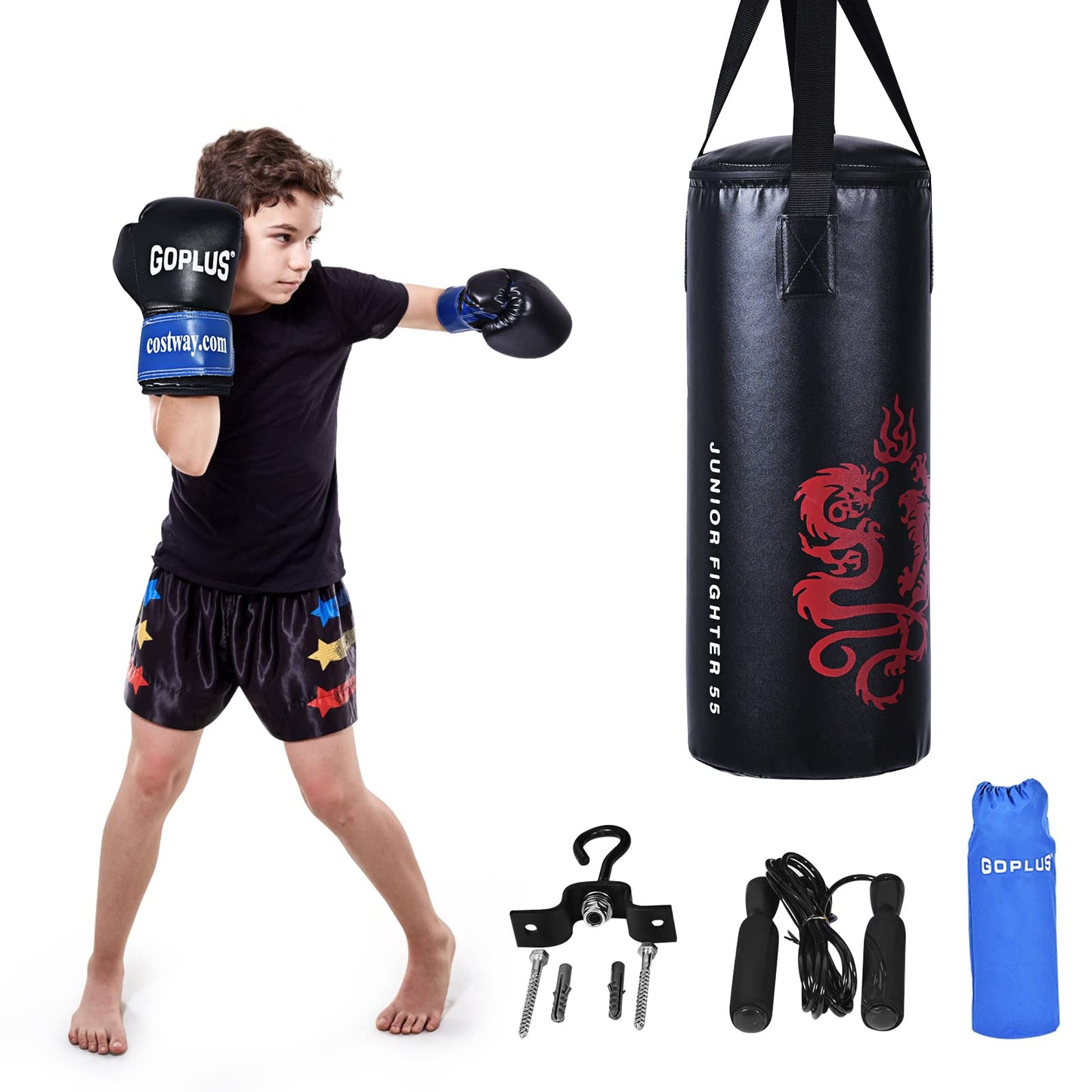 Goplus Punching Bag Set with Gloves, 22LBS/ 40LBS Filled Kick Boxing Bag, Rucksack, Jump Rope, Firm Hook, Heavy Bag for Adults MMA Training, Muay Thai, Krav MAGA, Taekwondo, Karate