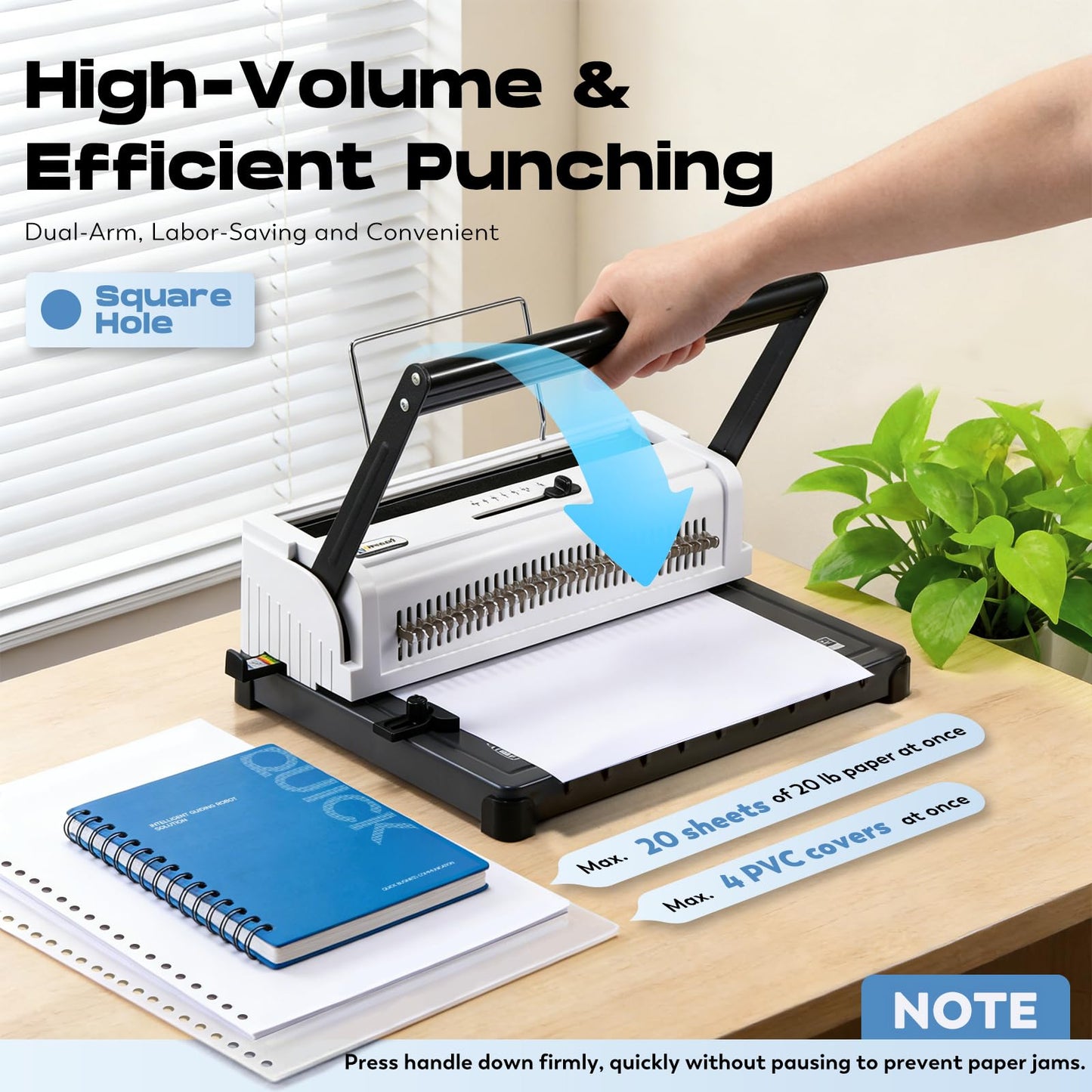 CGOLDENWALL Wire Binding Machine, Wire-O Binder, 3:1 Pitch 34 Holes, with 11 Coils Included, Punch 20 Sheets Bind 140 Sheets, Adjustable Pins Margins (Round Holes)