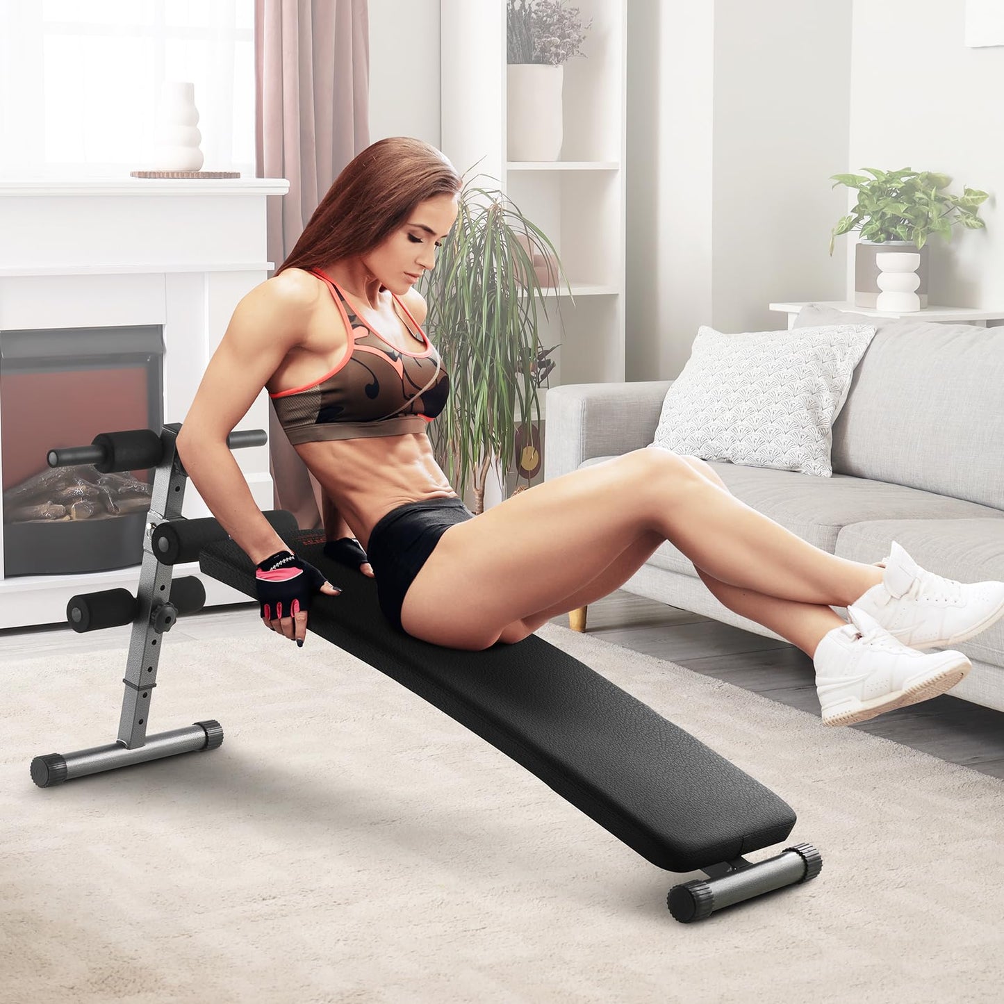 VEVOR Sit Up Bench, Folding Curved Decline Ab Bench, with 5 Adjustable Height Settings, Heavy-Duty Steel, Non-Slip Design, 500 Lbs Capacity for Home Gym Workouts, Strength Training, Full Body Muscles